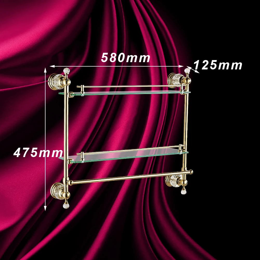 Античная Хрустальная стеклянная полка для ванной комнаты Роскошные Бронзовые с двумя полками для ванной полки Аксессуары для ванной продукты Df30