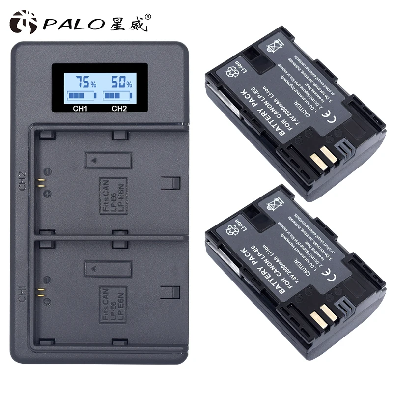 2x LP E6 LPE6 LP-E6 E6N Battery 2000mAh + LED Dual Charger For Canon EOS 5DS R 5D Mark II 5D Mark III 6D 7D 80D EOS 5DS R Camera саксофон mark r markr