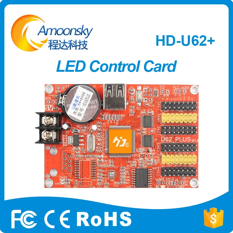 

HD-U62+ Single Colour LED Controller pixel 512*64 with 2*HUB08+4*HUB12 for small p10 led advertising scrolling screen