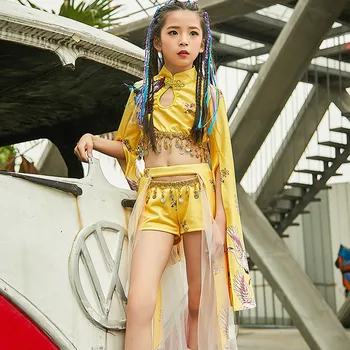 

New Girls Jazz Dance Costumes Kids Chinese Style Hip Hop/Street Dance Performance Clothing Children'S Day Catwalk Outfit DQL702