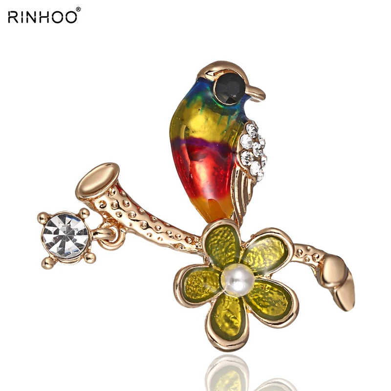 

Cute Sparrow Brooches For Women Colorful Enamel Crystal Birds Brooch Pins Scarf Dress Collar Clips Flower Imitation Pearl Gift