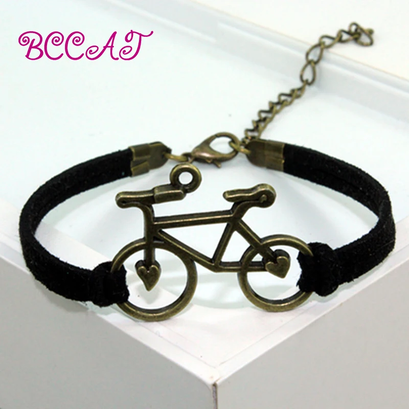 BCCAT jewelry vintage leather rope bicycle charm bracelet personal