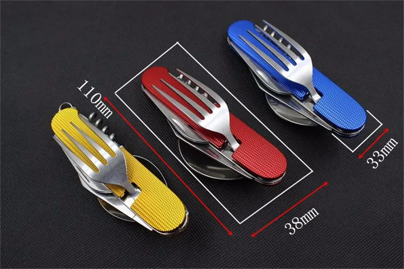 Outdoor Multi-Function Fork Knife Tableware Tools Stainless Steel Portable 4 in 1 Folding Fork Knife for Camping Picnic Travel