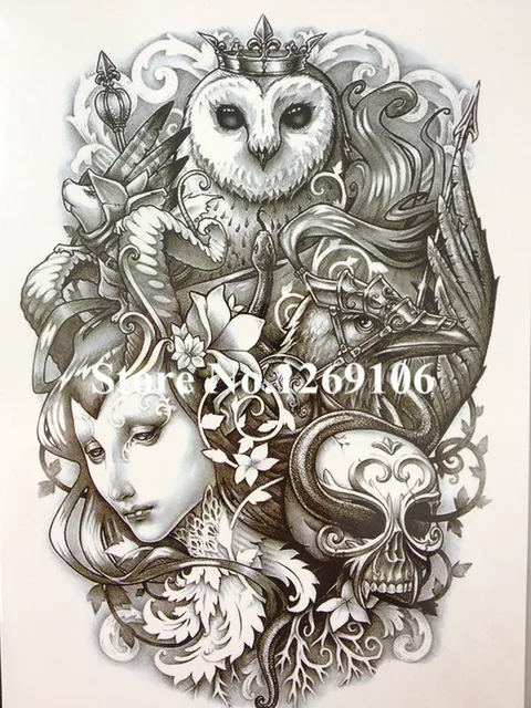 Owl Women And Skull Sexy Cool Beauty Tattoo Waterproof Hot Temporary Tattoo Stickers #178 Owl Women And Skull Sexy Cool Beauty Tattoo Waterproof Hot Temporary Tattoo Stickers #178