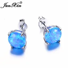 JUNXIN женский белый/синий/розовый/фиолетовый круглый огонь серьга из опалового стержня 925 серебро ювелирные изделия Двойные серьги для женщин