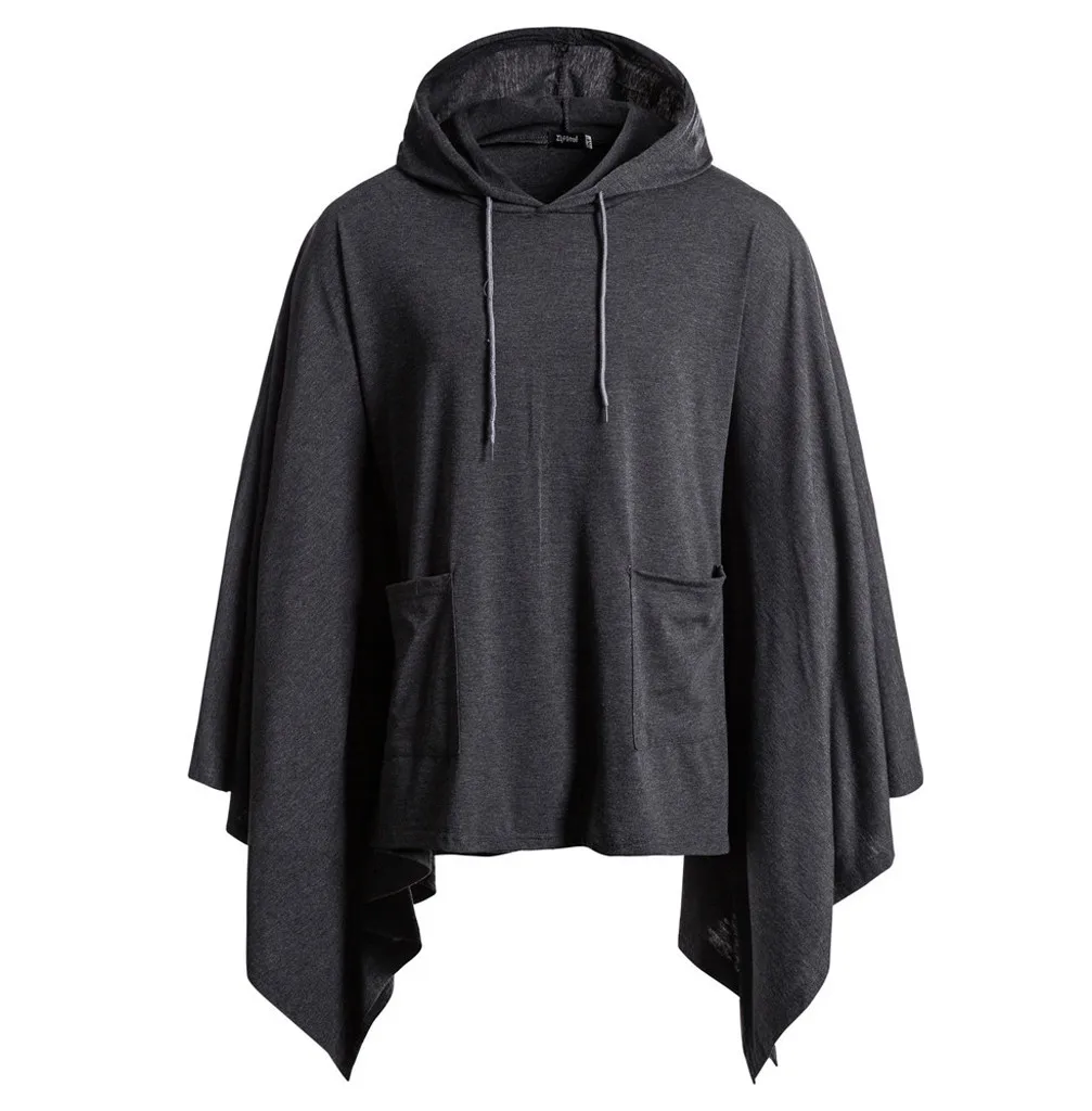 

New 2019 Casual Men's Jackets Men's Irregular Patchwork Loose Solid Bat Sleeves Hooded Poncho Cape Coat Plus Size Men's Coats