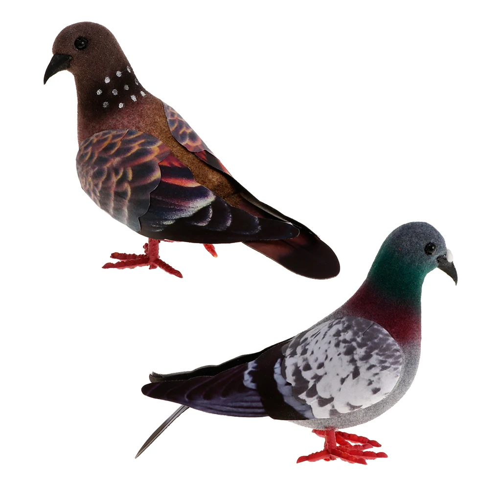 2pcs Artificial Doves Statue Simulation Ornament Feathered Foam Fake Birds Home Decor Garden Yard Lawn Ornament