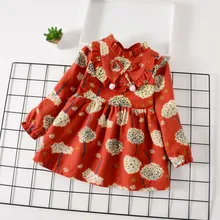 Платье для девочек детское платье с низким вырезом на подкладке; детская куртка на подкладке из хлопка; Повседневное весенние платья с цветочным принтом с длинным рукавом наряды с рюшами в стиле принцессы вечерние платья для маленьких девочек