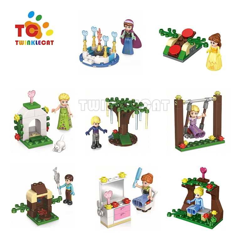 

8pcs/Set Princess Cinderella Arendelle Castle Anna Elsaxcs Friends compatible Legoe Action Girls Figure toys Building Blocks