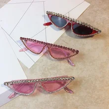 Роскошные очки женские кошачий глаз солнцезащитные очки мозаика Алмазная розовая дрель плоская рамка женские солнцезащитные очки высокое качество сексуальные ретро