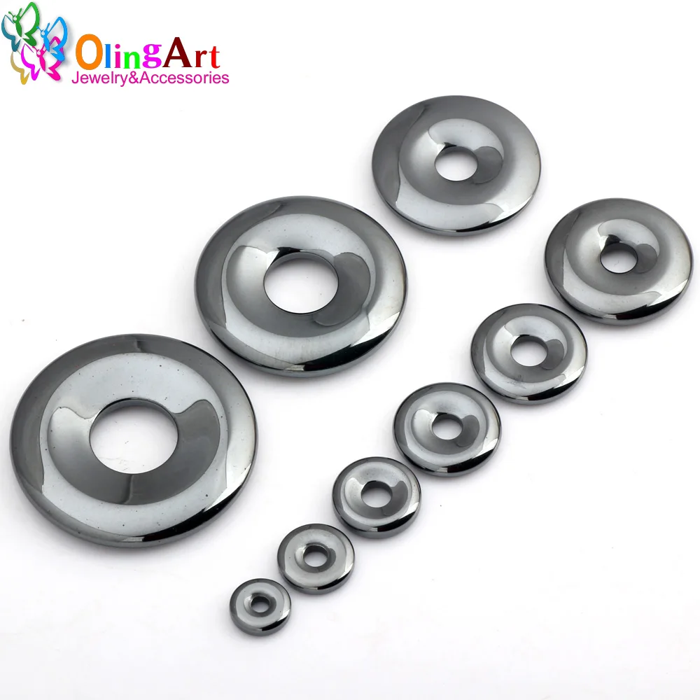 

OlingArt 10/12/15/18/20/25/29/35/40MM Natural Stone Black Hematite Donut Coin Round Necklace Bracelet Earring DIY Jewelry Making