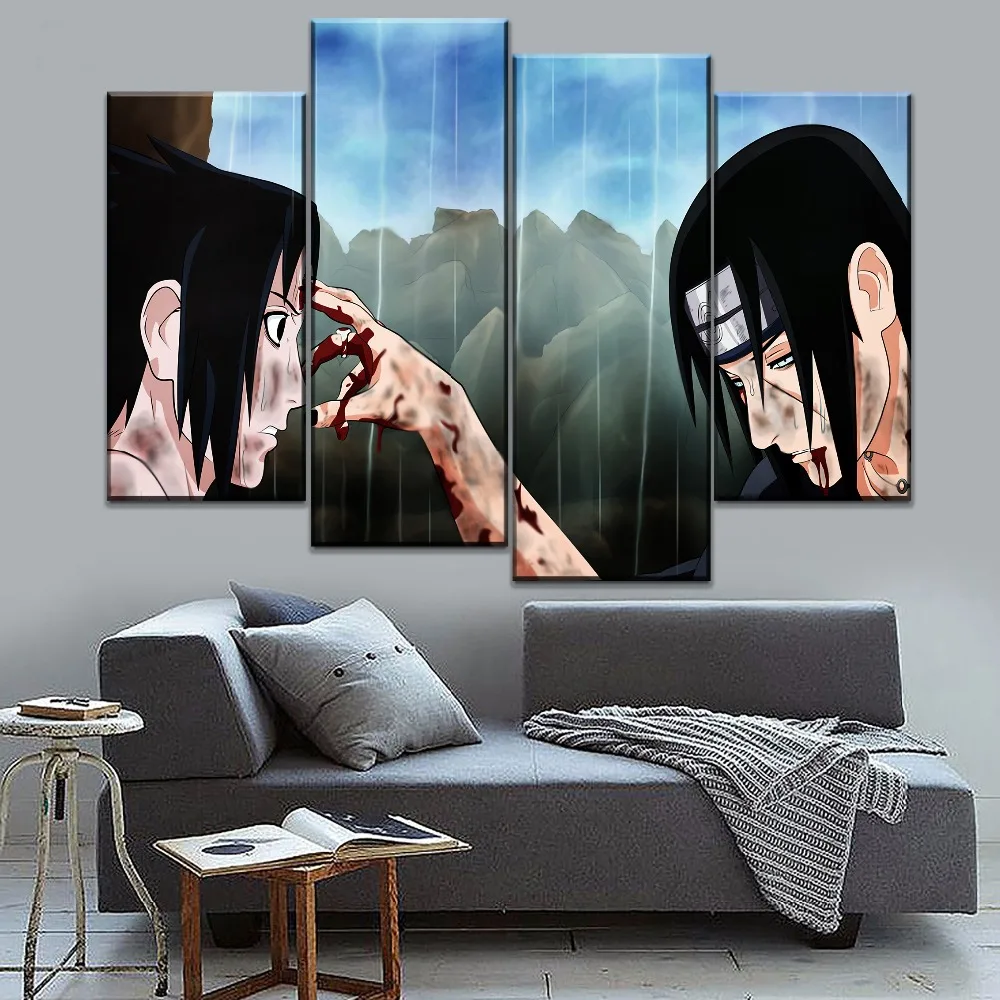 

Wall Art Home Decor Canvas Print 4 Panel Itachi Uchiha And Sasuke Uchiha Painting Modular Picture Naruto Posters Kids Room Frame
