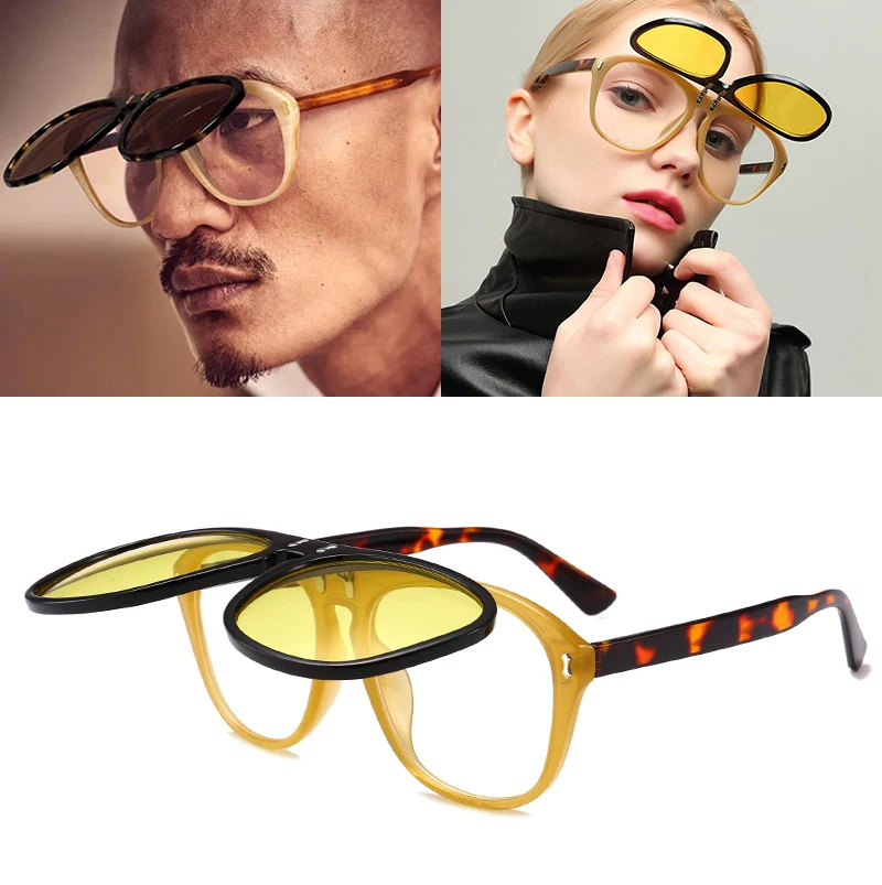 

Men's Fashion Vintage Round SteamPunk Style Sunglasses Double Layer Clamshell Design Sun Glasses UV400 Oculos De Sol Masculino