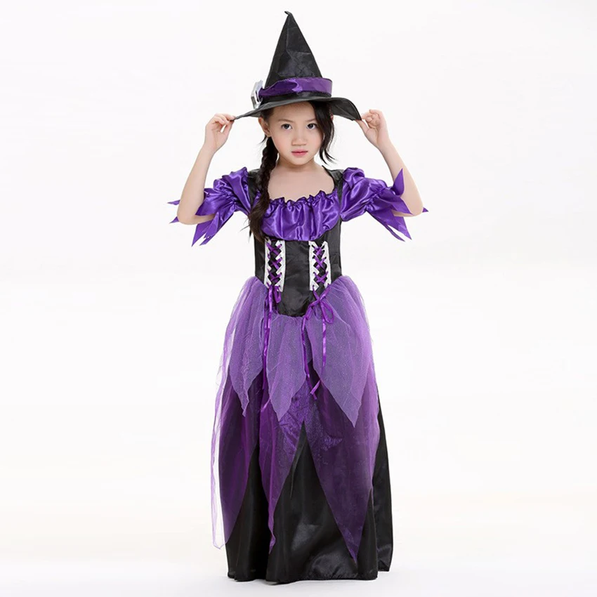 Вечерние костюмы на Хэллоуин, костюм для ролевых игр для маленьких девочек, костюм для школьной деятельности, новое фиолетовое платье ведьмы для детей, одежда