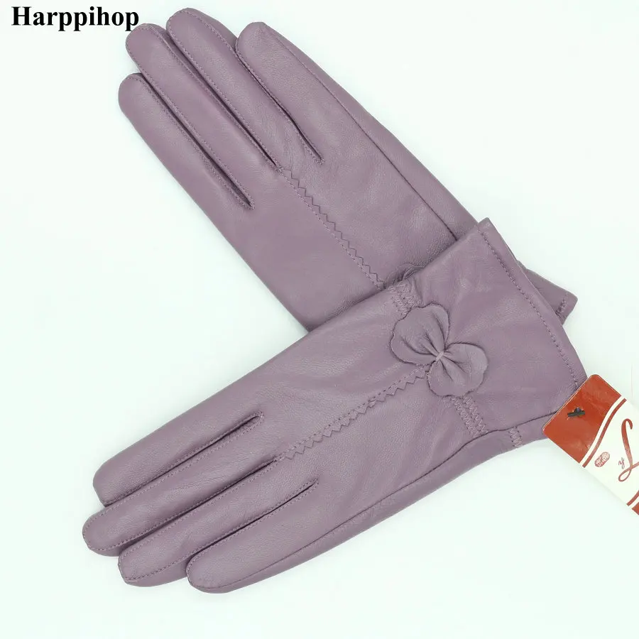 Женские перчатки из натуральной кожи, перчатки из овчины, модные женские ветрозащитные перчатки на осень и зиму - Цвет: light purple