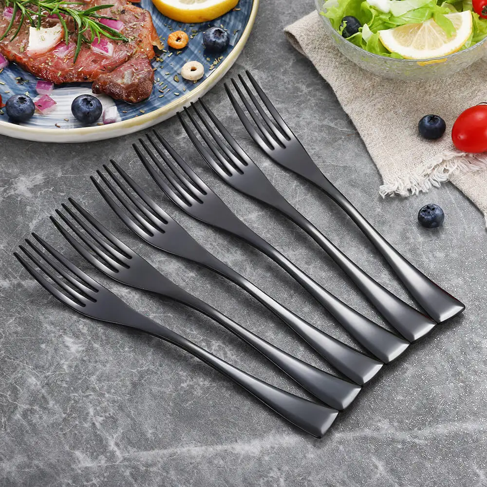 

6Pcs Stainless Steel Dinner Fork Set 4 Colors Black Rose Gold Dessert Fork Tableware Dinnerware Mirror Polished Dishwasher safe