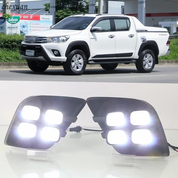 

CSCSNL 1 set LED Daytime Running Light ABS fog lamp cover with Yellow Turning Signal For Toyota Hilux Revo Vigo 2015 2016 2017