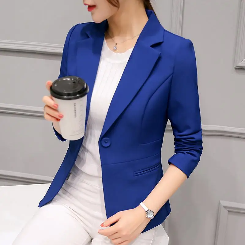 Женские блейзеры и куртки, длинный рукав, офисный женский костюм на одной пуговице, женский пиджак, Женский блейзер - Цвет: Синий