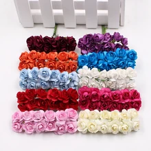 12pcs lot Artificial Flower Mini Cute Paper Rose Handmade For Wedding Decoration DIY Wreath Gift Scrapbooking