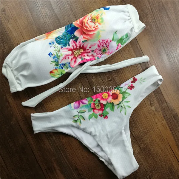 

Hot Women Print Floral Sexy Bikini Set,2017 Bandage Printing Flower Triangle Swimwear Bra Padded Swimsuit Female Bathing Suit