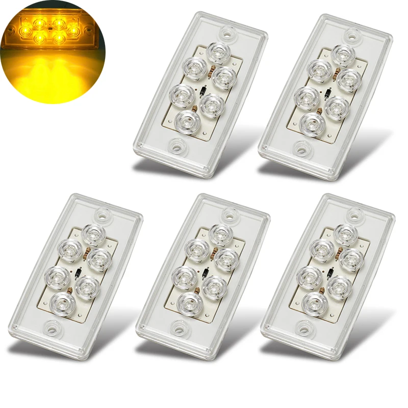 

5Pcs Rectangle 6LED Cab Roof Top Clearance Lamp Side Marker Lights for 12V Freightliner Truck Trailer RV