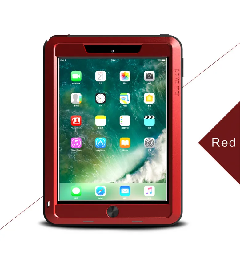 Love Mei мощный противоударный Алюминий чехол Обложка для Apple iPad Air/Air 2/Mini 2/3/4/5/6 Чехол Heavy w/гориллы закаленное Стекло - Цвет: for Mini 4 red