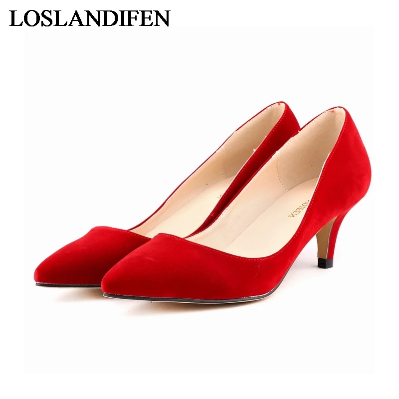 

Hot Sale 2018 New Fashion Pumps Shoes Pointed Toe High Heels Plus Big Size 35-42 Yellow Women Flock Leather Shoes NLK-B0027