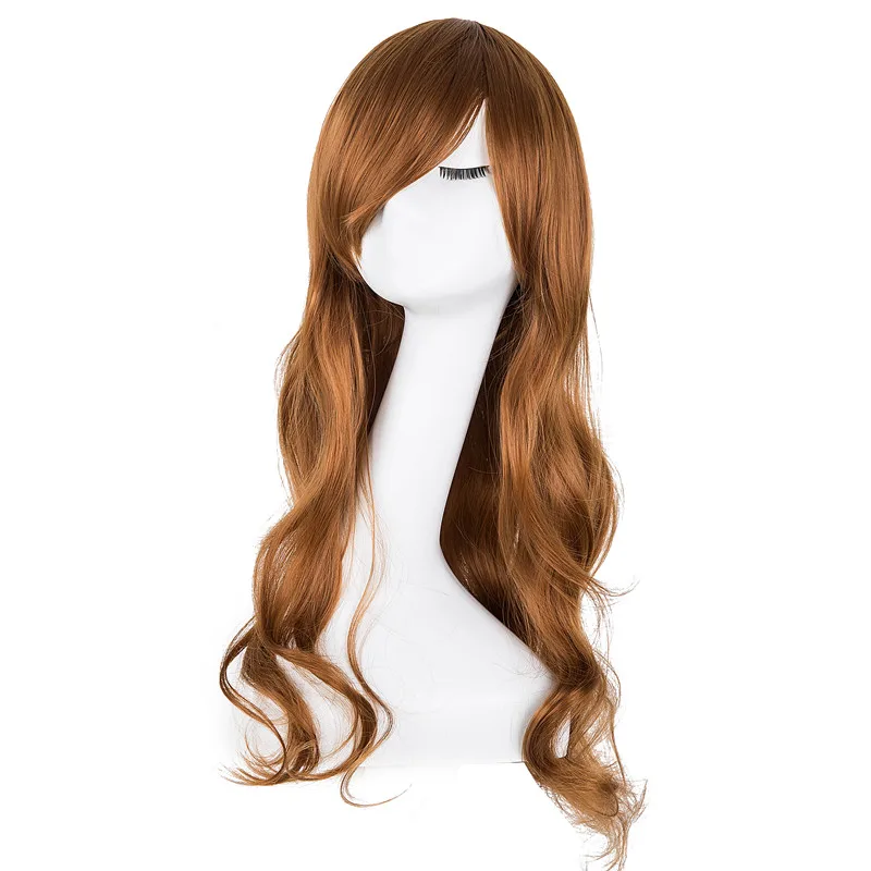 

Yellow Blonde Wigs Fei-Show Synthetic Heat Resistant Long Curly Halloween Hair Inclined Bangs Women Cos-play Salon Hairpiece