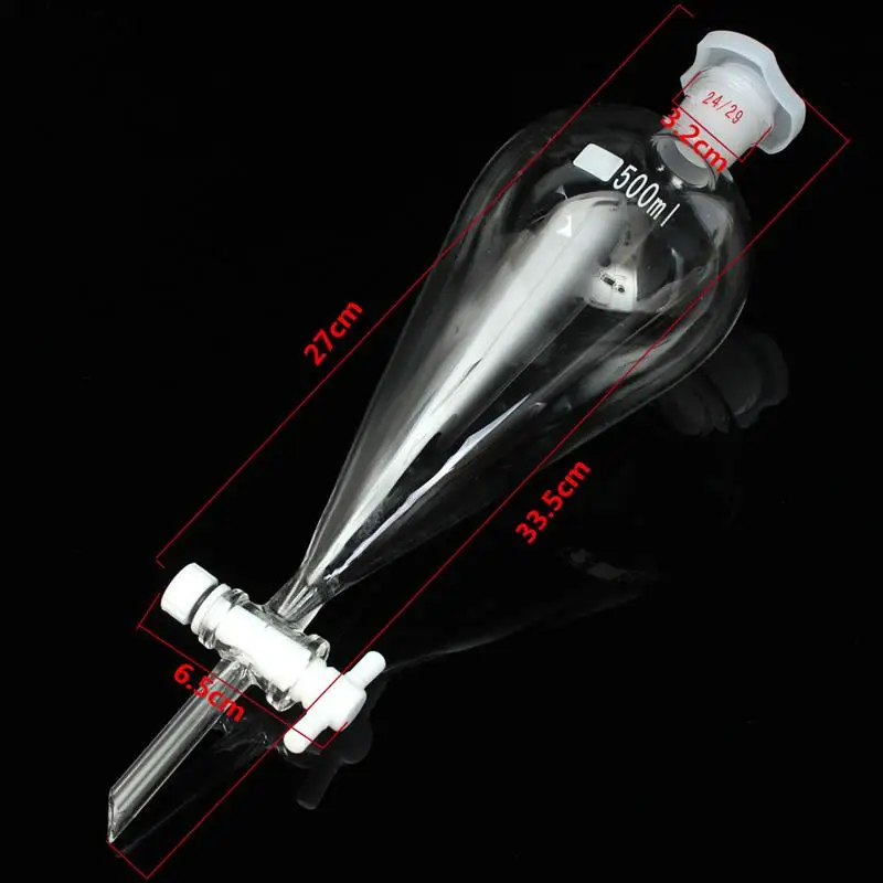 Kicute 500 мл лабораторная стеклянная отделительная Воронка с PTFE стопорный кран и стеклянная стоппер капельная воронка