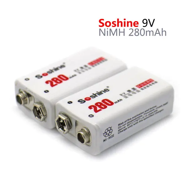 2PCS Soshine 9V Ni-MH 280mah rechargeable battery NiMH 9V Battery pilhas recarregaveis 9 volt battery with storage box