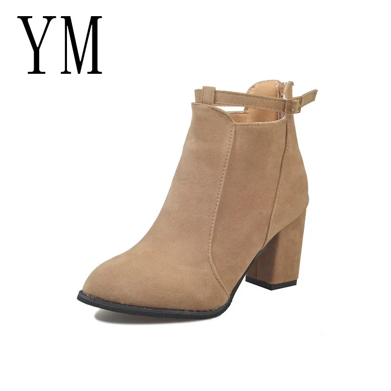 

Square Heel Women Boots Fashion Buckle Pointed Toe Ankle Boots Women Shoes Zipper Cheap High Heel Boots Shoes Woman