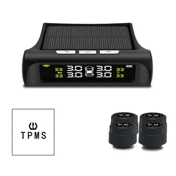 

TPMS Tire Pressure Monitoring System Solar Power Universal Wireless Car Alarm System with 4 External Sensors Real-time Displays