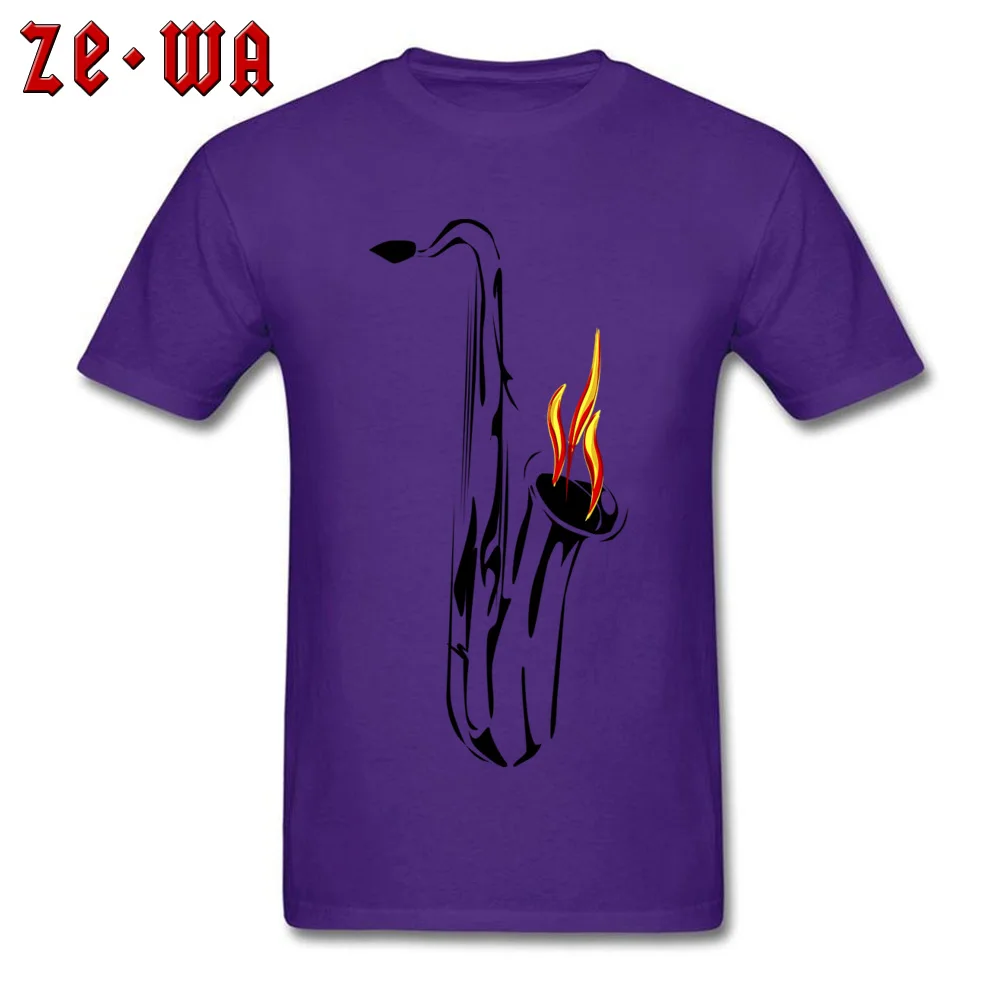 Saxophone Cotton Fabric Male Short Sleeve Tops Shirts Summer VALENTINE DAY T-Shirt Unique Sweatshirts 2018 Hot Sale Round Neck Saxophone purple
