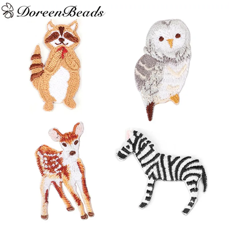 

DoreenBeads Brown Bear Deer Gray Owl Zebra Animals Embroidery DIY Patches Women Garment Clothes Craft Colorful Patches, 1 PC
