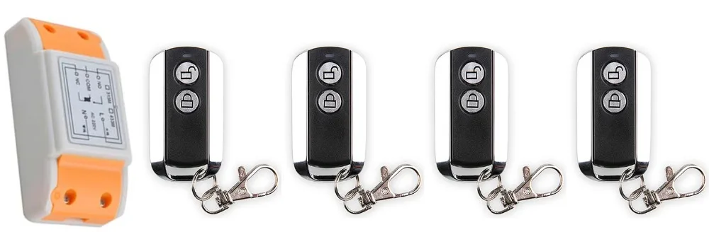 

New AC 220 V 1CH Wireless Remote Control Switch System 1pcs Receiver & 4pcs 2 Keys metal waterproof Remote