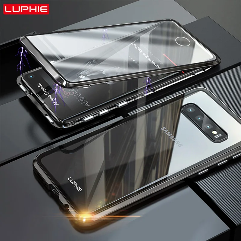 

LUPHIE 360 Degree Full Magnetic Case For Galaxy Note 9 8 Front Back Glass Case Cover For Samsung S10 S9 S8 PLUS s10e Magnet Case