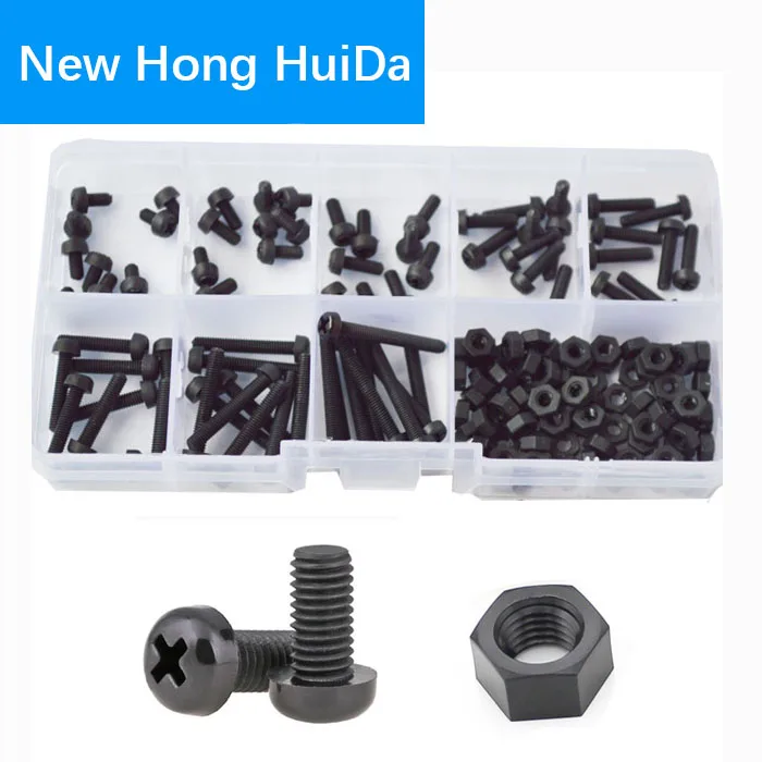 

M3 Black Nylon Phillips Pan Head Machine Screw Metric Thread Plastic Cross Recessed Round Head Bolt Assortment Kit Set Box