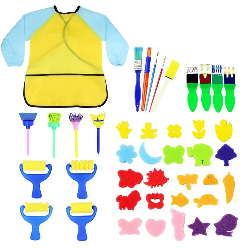 Kids Early Learning Sponge Painting Brushes Kit 42 Pieces Drawing Shapes Paint Craft For Toddlers Assorted Pat | Канцтовары для