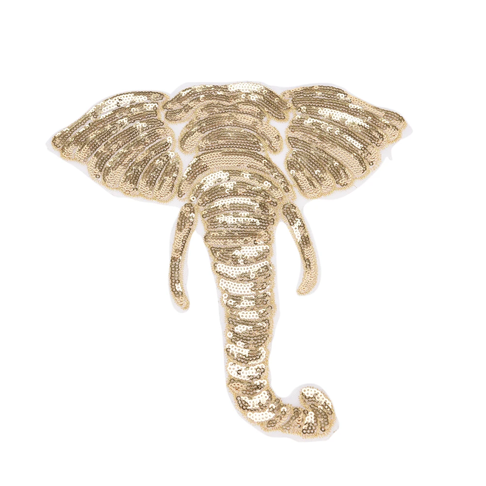 Золотые блестки кружева слон ткань паста животных одежда обратно декоративная вышивка DIY пришить на одежду патч
