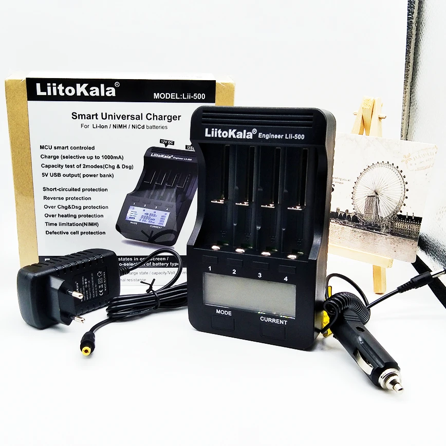 NEW LiitoKala  lii-500 LCD 3.7V/1.2V 18650/26650/16340/14500/10440/18500 Battery Charger ( lii500+12V2A adapter+car)