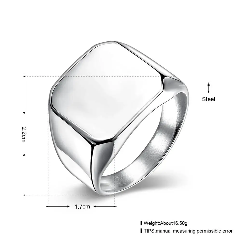 Wholesale Fashion Men Ring Gold Color Simple Glossy Square Stainless Steel Anniversary Wedding Band Finger Rings Jewelry Gift