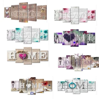 

5pcs Full Square Drill 5D DIY Diamond Painting "Home Sweet Home" Multi-picture Combination 3D Embroidery Mosaic Home Decor