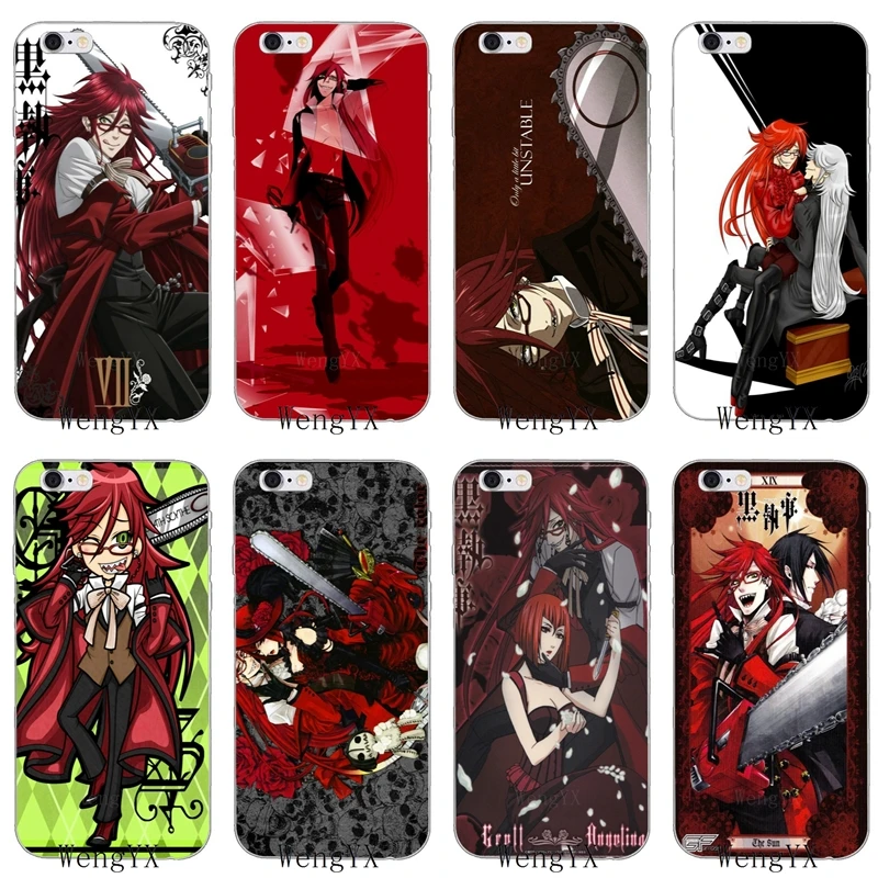 Kuroshitsuji black butler Grell Sutcliff прозрачный мягкий тонкий чехол из силикона для мобильного