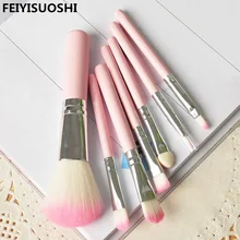 7PCS Wood Pink Brushes Makeup Professional Foundation Brush Cosmetic Make Up Set Kit Cosmetic Tools Beauty