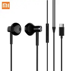 Оригинальный Xiaomi Dual Units Half In-Ear наушник тип-c версия с микрофоном проводное управление двойной драйвер для смартфонов Android