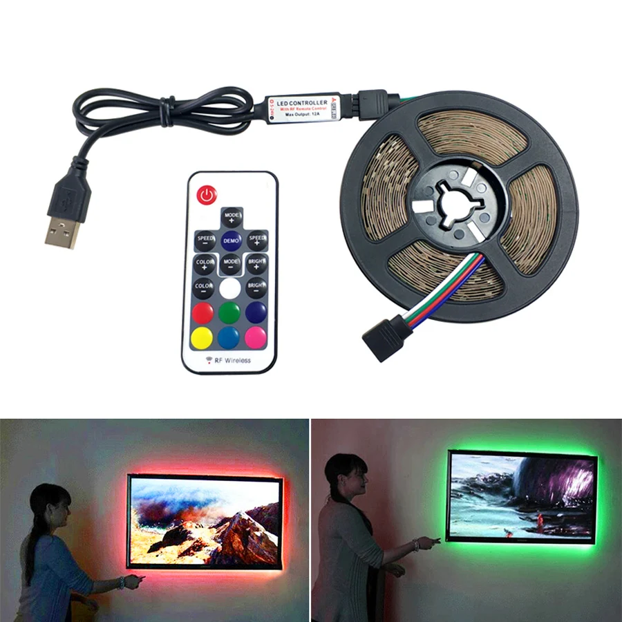 

5M USB LED Strip lamp 2835SMD 2.5M RGB LED light Strip Tape Ribbon Flexible DC5V HDTV TV Desktop Screen Background Bias lighting