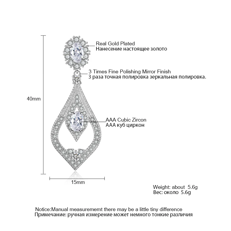 Бренд ZAKOL, винтажные серьги-капли из белого золота с цирконием, блестящая люстра, Висячие ювелирные изделия с кристаллами для женщин и девочек, FSEP2042