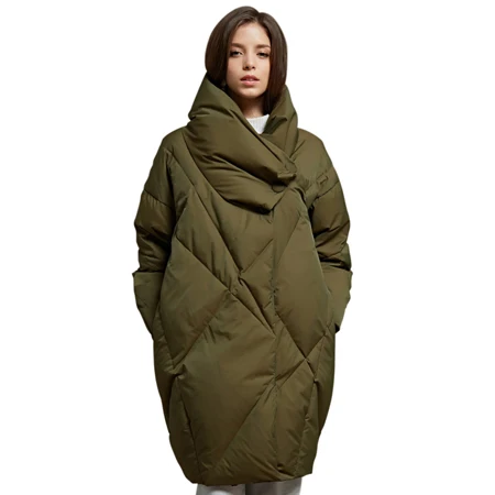 YNZZU, зимний женский пуховик, армейский зеленый, элегантное, средней длины, свободное, толстое, теплое пальто, белый гусиный пух, Женская куртка, AO563 - Цвет: Армейский зеленый