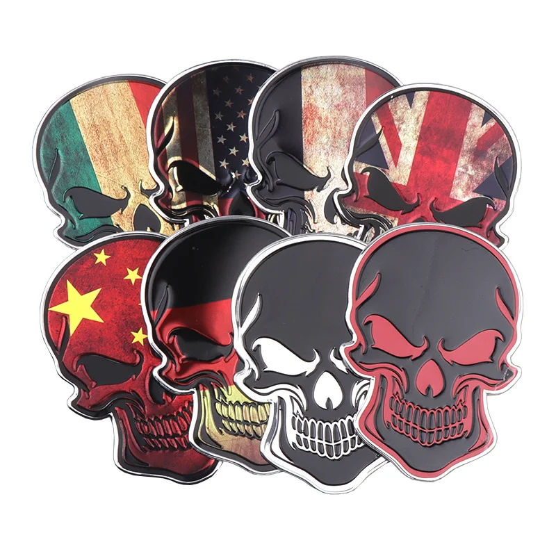 

3D Skull Aluminum Alloy Italy US UK France Germany Flags Car Body Sticker Auto Motorcycles Laptop mobile phone Decals Decorating