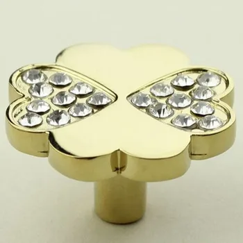 

love heart drawer knob pull glass crystal kitchen cabinet handle knob bright gold dresser cupborad furniture knobs pulls handles